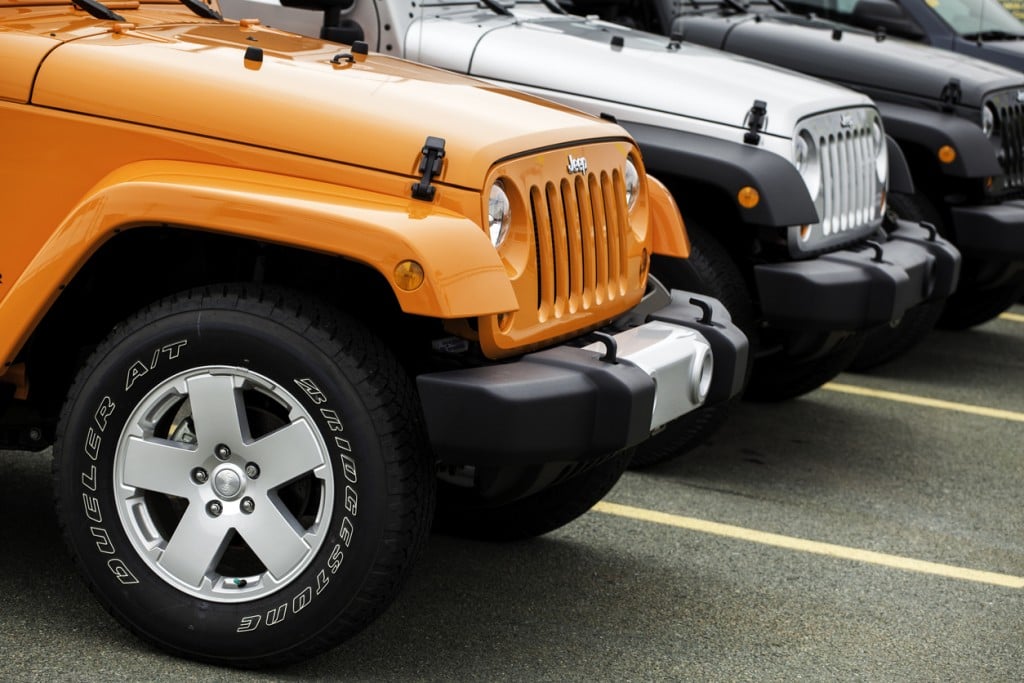 Row Of Jeep Wranglers At A Car Dealership