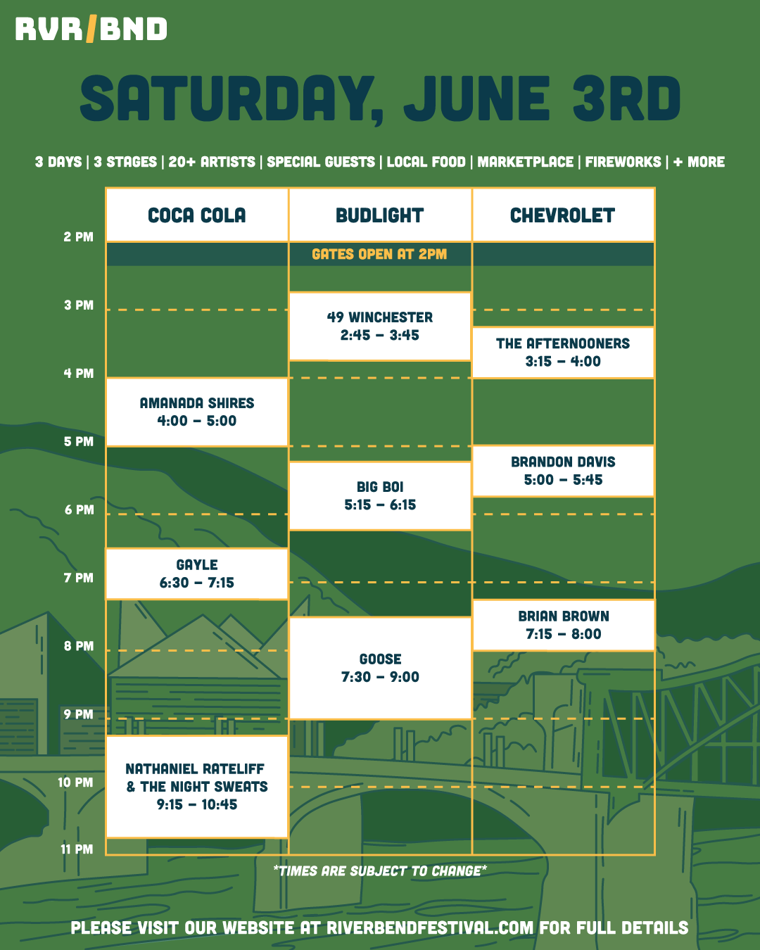 Riverbend 2027 Schedule