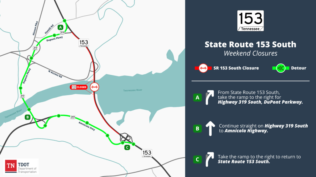 Sr 153 Weekend Closure Map Graphic Southbound Closure
