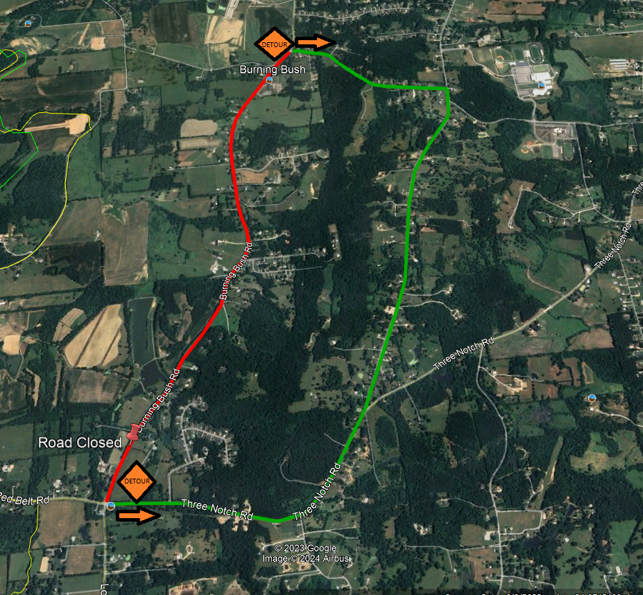 Road Closure Burning Bush Rd 7152024
