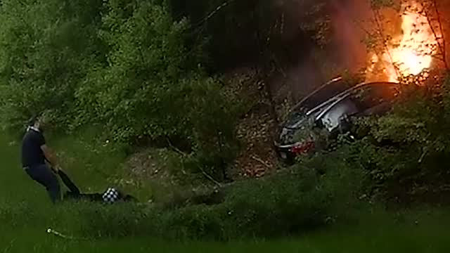 Ma: Man Rescued From Burning Car (on Cam)