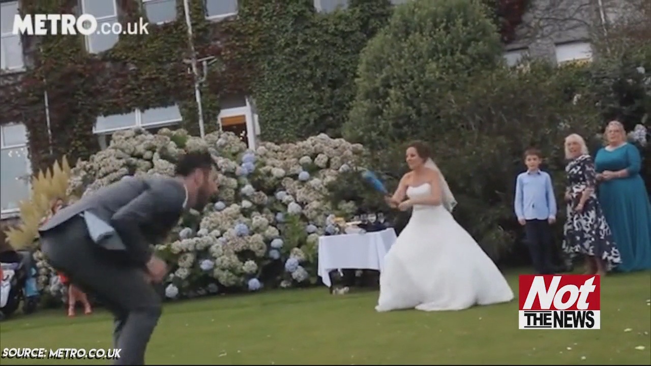 Bride Wins Game After Accidentally Hitting Groom In The Groin Wfxb