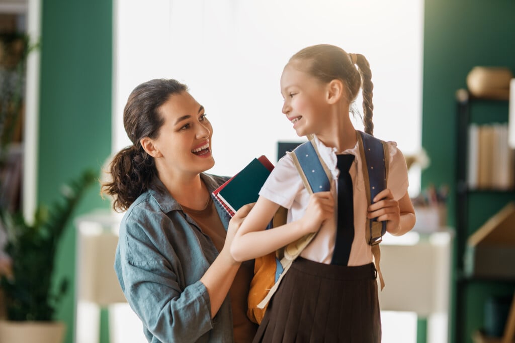 Happy Family Preparing For School