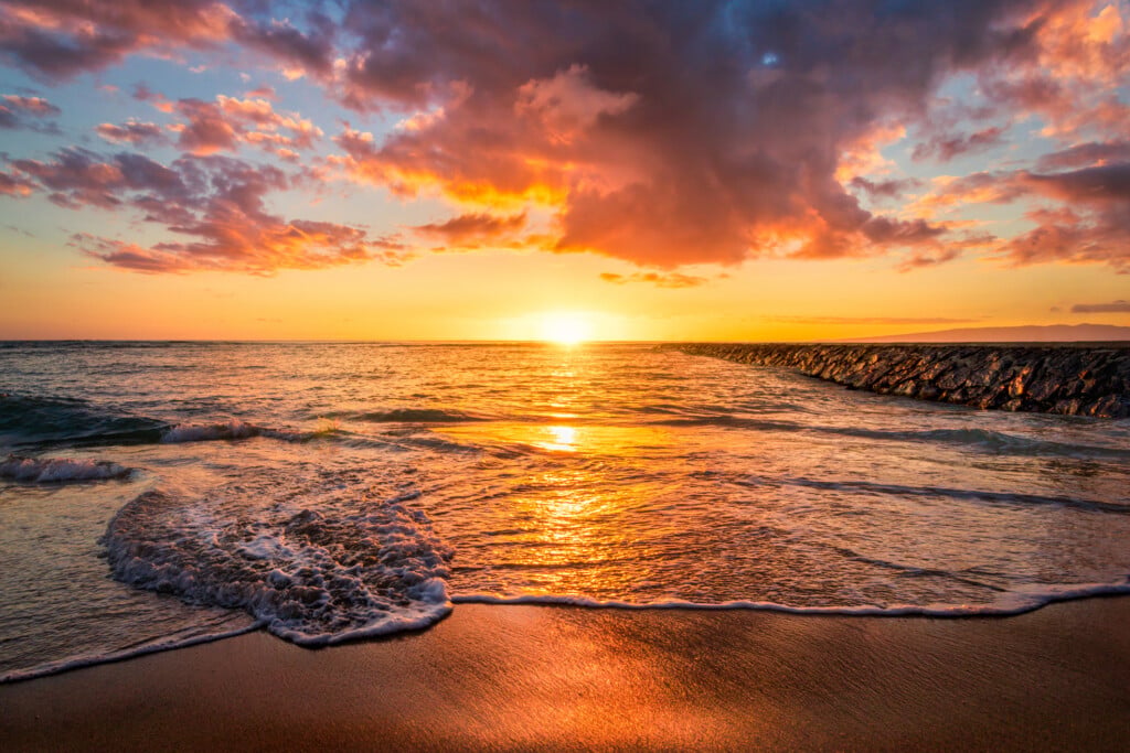 Waikiki Beach Sunset Sky Beautiful Pacific Ocean Water