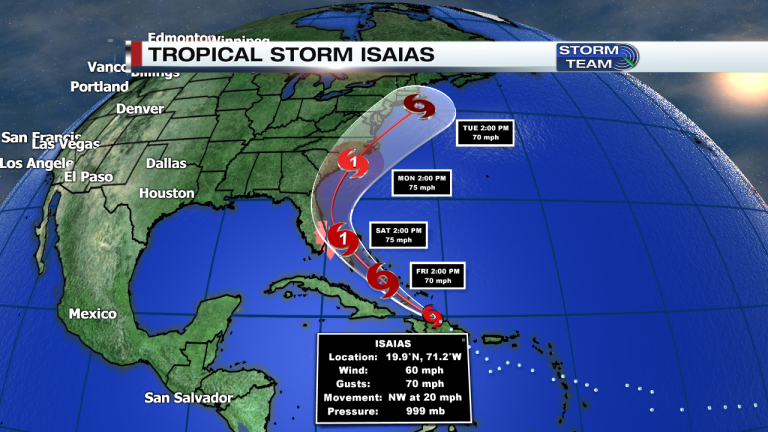 Tropical Storm Isaias Strengthening; Heading Toward East Coast of U.S ...