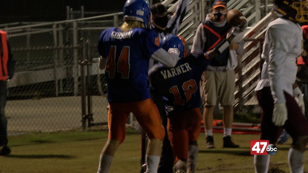 Delmar's Warner After A Rushing Touchdown In The Wildcats 20 13 Win Over Milford