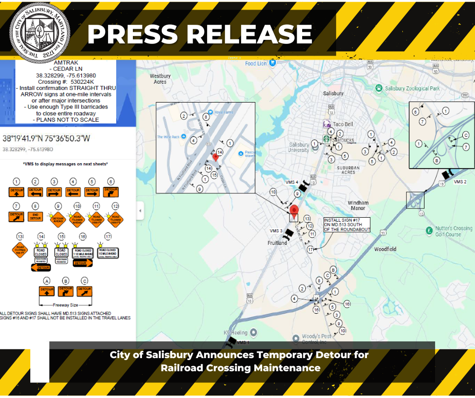 City Of Salisbury Announces Temporary Detour For Railroad Crossing Maintenance
