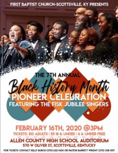 First Baptist Church Scottsville 7th Annual Black History Pioneer Celebration @ Allen County Scottsville High School Auditorium