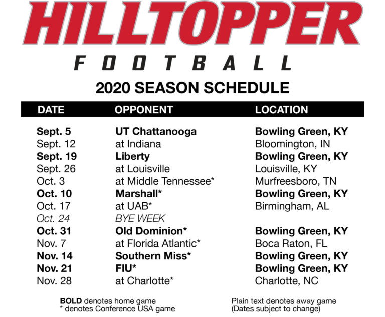 WKU Football’s 2020 Schedule Released - WNKY News 40 Television