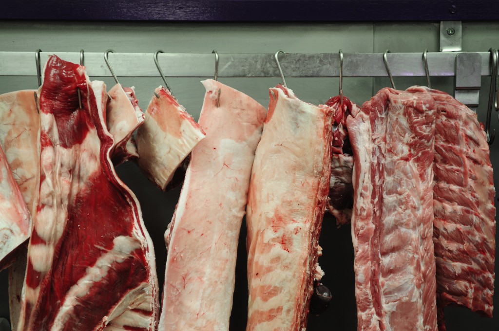 Butchered Meat Selection Hanging In Butchers