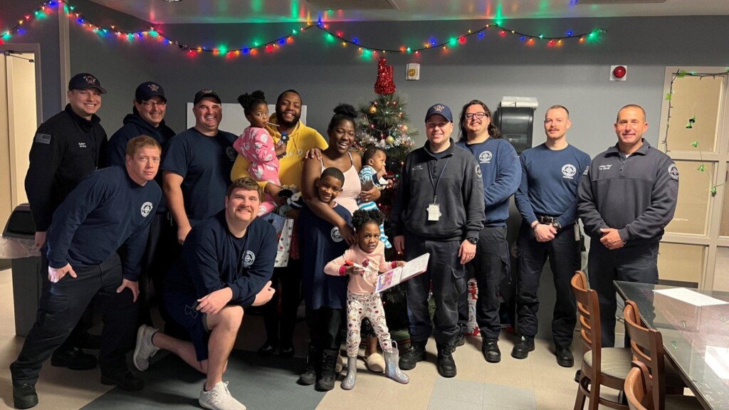 family spends christmas at firehouse