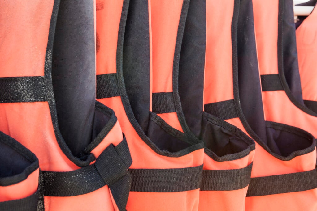 Playa Del Carmen,mexico,close Up Of Orange Life Jackets In A Row