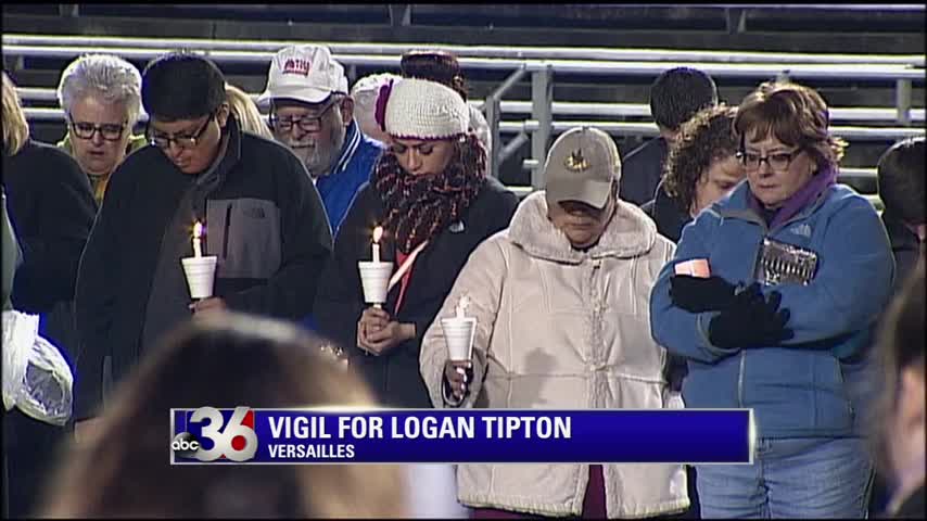 Vigil for 6 yr old Logan Tipton who was stabbed to death while he slept in his Versailles home on 12-7-15...vigil held that night