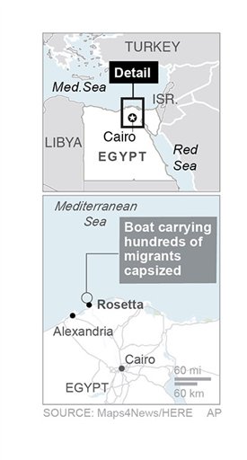 The boat was located about 7.5 miles from the Nile Delta port city of Rosetta.