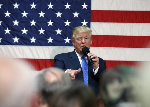 Republican presidential candidate Donald Trump speaks during a town hall