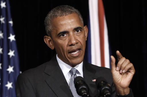U.S. President Barack Obama speaks during a news conference with British Prime Minister Theresa May after their bilateral meeting in Hangzhou in eastern China's Zhejiang province