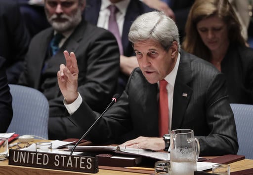 U.S. Secretary of State John Kerry speaks during a Security Council meeting