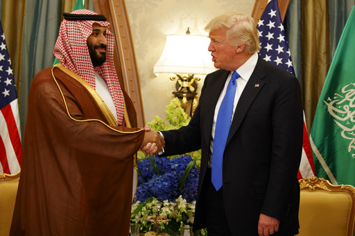 President Donald Trump shakes hands with Saudi Deputy Crown Prince and Defense Minister Mohammed bin Salman during a bilateral meeting