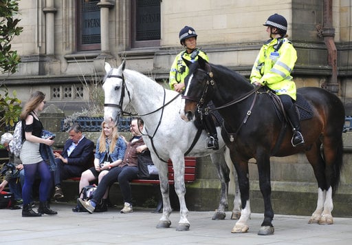 Mounted police on patrol in central Manchester