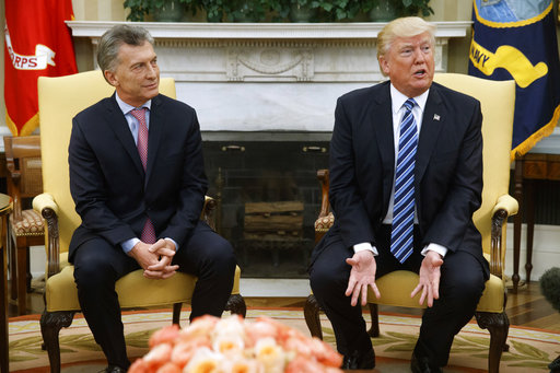 President Donald Trump meets with Argentine President Mauricio Macri in the Oval Office of the White House in Washington