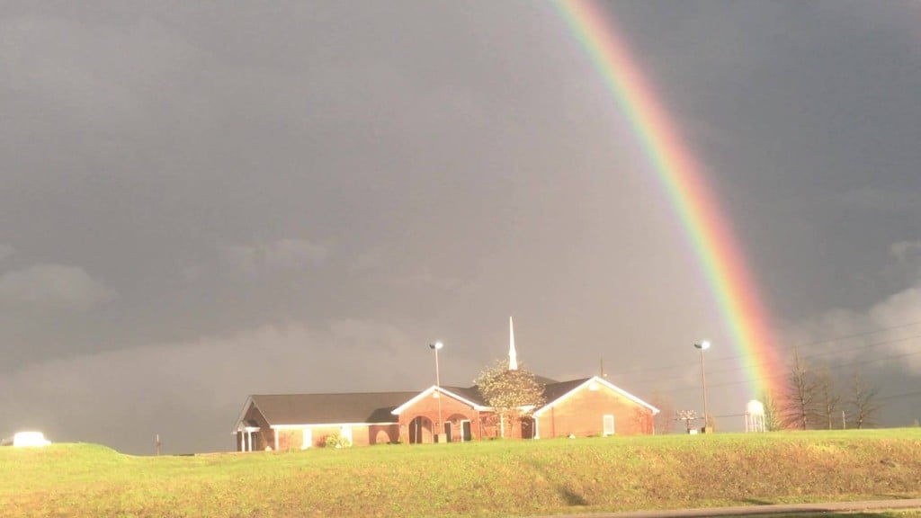 Rainbow captured by the Anderson News on a stormy evening in Lawrenceburg 4-5-17