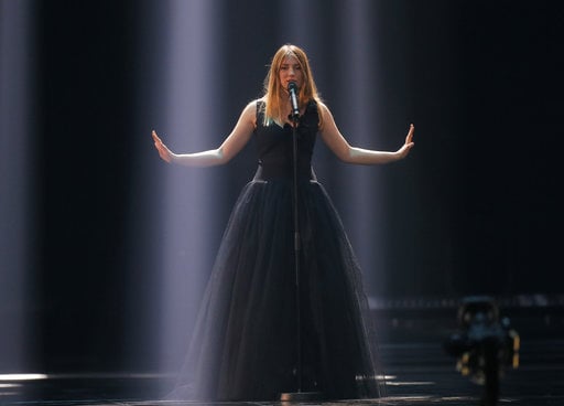 Blanche from Belgium performs the song "City Lights" during rehearsals for the Eurovision Song Contest