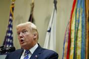 President Donald Trump speaks in the Roosevelt Room of the White House in Washington
