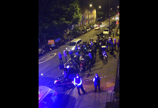 This is an image made available by Sarah Cobbold of  the scene of an acid attack in London early Thursday July 13