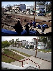 This combination of photos shows church-goers leaving Mass in the New Dorp neighborhood of Staten Island