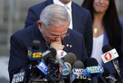 U.S. Sen. Bob Menendez fights tears as he speaks to reporters outside Martin Luther King Jr. Federal Courthouse after U.S. District Judge William Walls declared a mistrial in Menendez's federal corruption trial