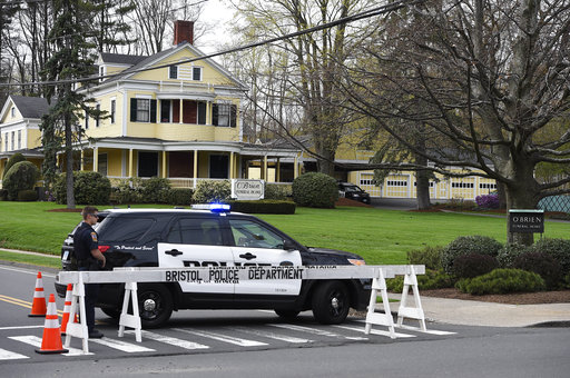 Police block the street in front of O'Brien Funeral Home for the funeral of Aaron Hernandez