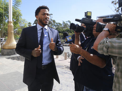 New York Knicks basketball player Derrick Rose arrives at U.S. District Court in downtown Los Angeles on Thursday
