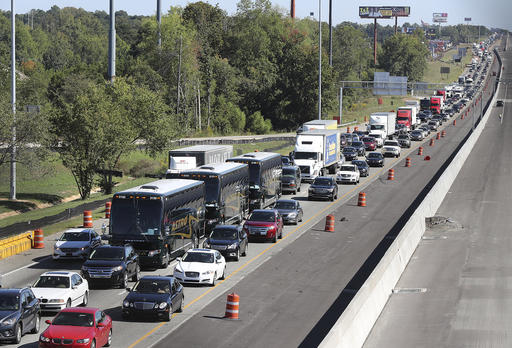 Traffic stacks up on I-75 North fleeing the coast and Hurricane Matthew on Thursday