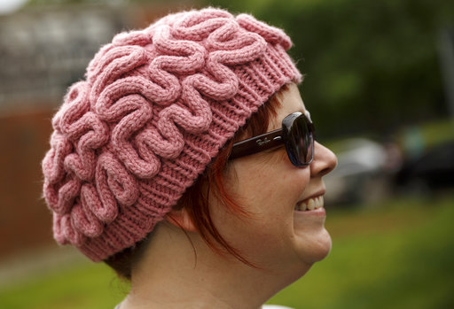 Anne Herdman Royal wears a brain hat during the March for Science on Saturday