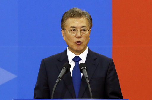 Newly elected South Korean President Moon Jae-in speaks during his inauguration ceremony at the National Assembly in Seoul
