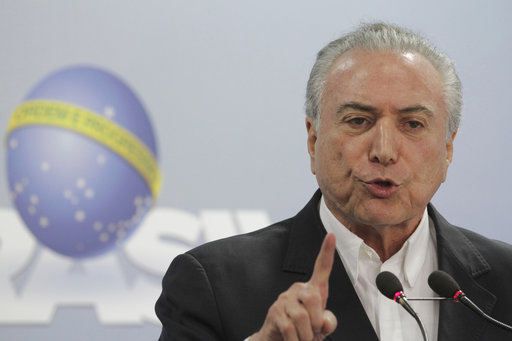 Brazil's President Michel Temer speaks during a national address from the Planalto Presidential Palace
