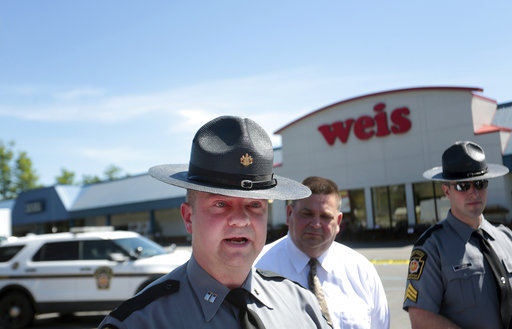 Pennsylvania State Police Troop P Commanding Officer Jonathan Nederostek gives a statement to the press as the State Police investigate the murder of three people and the suicide of the shooter 24-year-old Randy Robert Stair