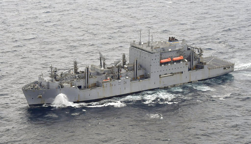 A U.S. supply ship sails in the waters off the Boso Peninsula