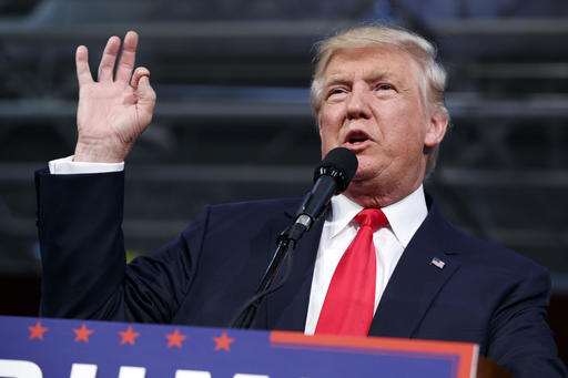 Republican presidential candidate Donald Trump speaks during a campaign rally
