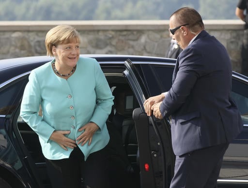 German Chancellor Angela Merkel arrives for an EU summit at Bratislava Castle in Bratislava on Friday