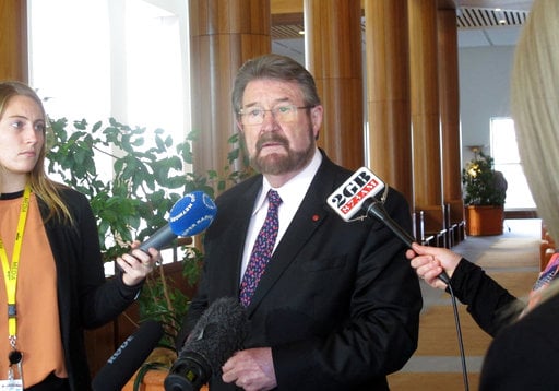 Australian independent Sen. Derryn Hinch holds a press conference in Parliament House in Canberra