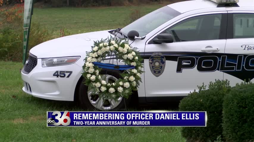 Wreath placed next to Richmond Police Officer Daniel Ellis' cruiser on the 2-year anniversary of his death in the line of duty 11-6-17