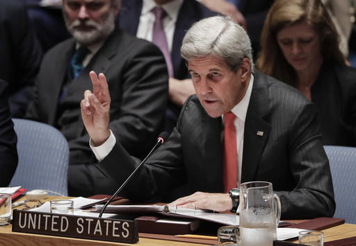 U.S. Secretary of State John Kerry speaks during a Security Council meeting