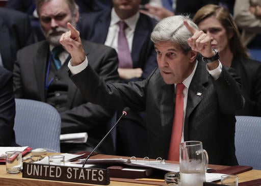 U.S. Secretary of State John Kerry speaks during a Security Council meeting