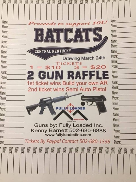 Flyer advertises gun raffle for Anderson County softball travel team