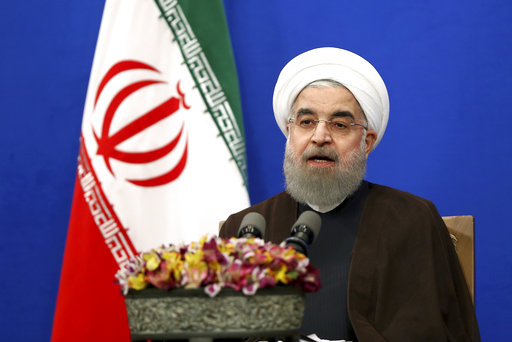 Iranian President Hassan Rouhani gives a televised speech after he won the election