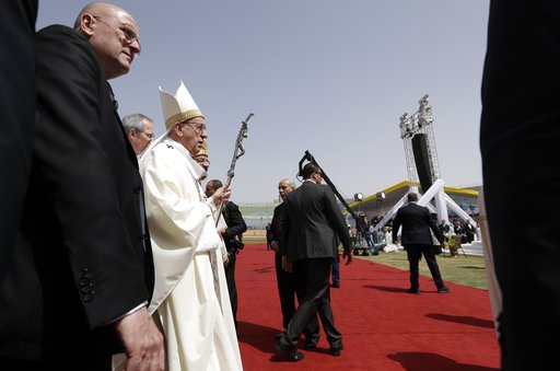 Pope Francis arrives to celebrate Mass for Egypt's tiny Catholic community