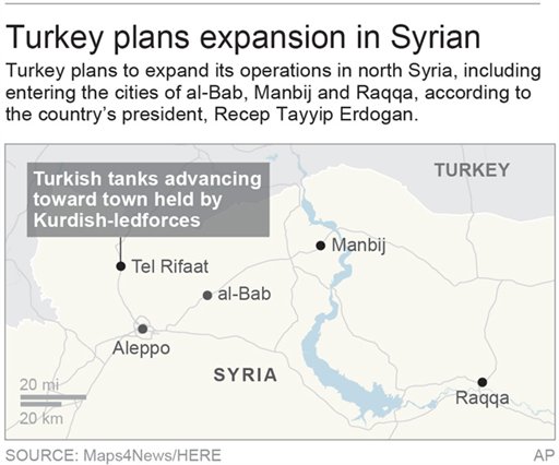 Map locates Syrian cities where Turkey plans to expand operations; 2c x 2 3/4 inches; 96.3 mm x 69 mm;