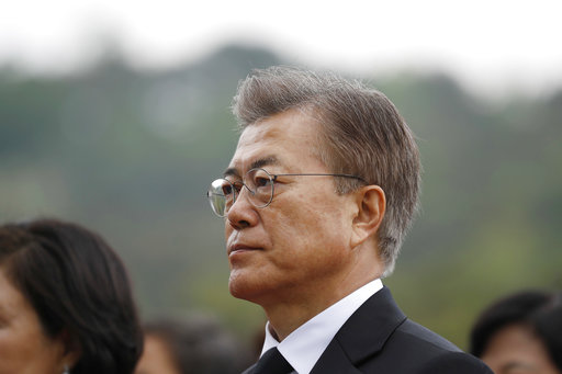 New South Korea's President Moon Jae-in arrives at the National Cemetery in Seoul