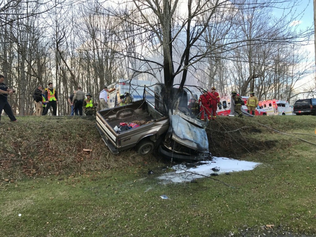Driver killed in fiery crash after pickup truck wrapped around tree on KY 472 in Laurel County 2-23-17